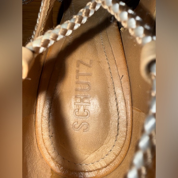 Schutz Leather Tassel Accents T-Strap Heels - Picture 6 of 11